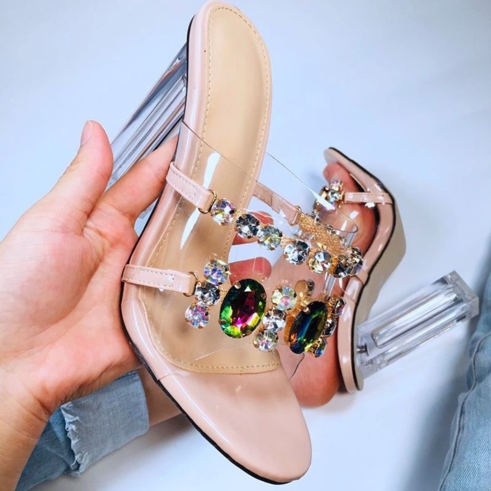 Nude heels with rhinestones